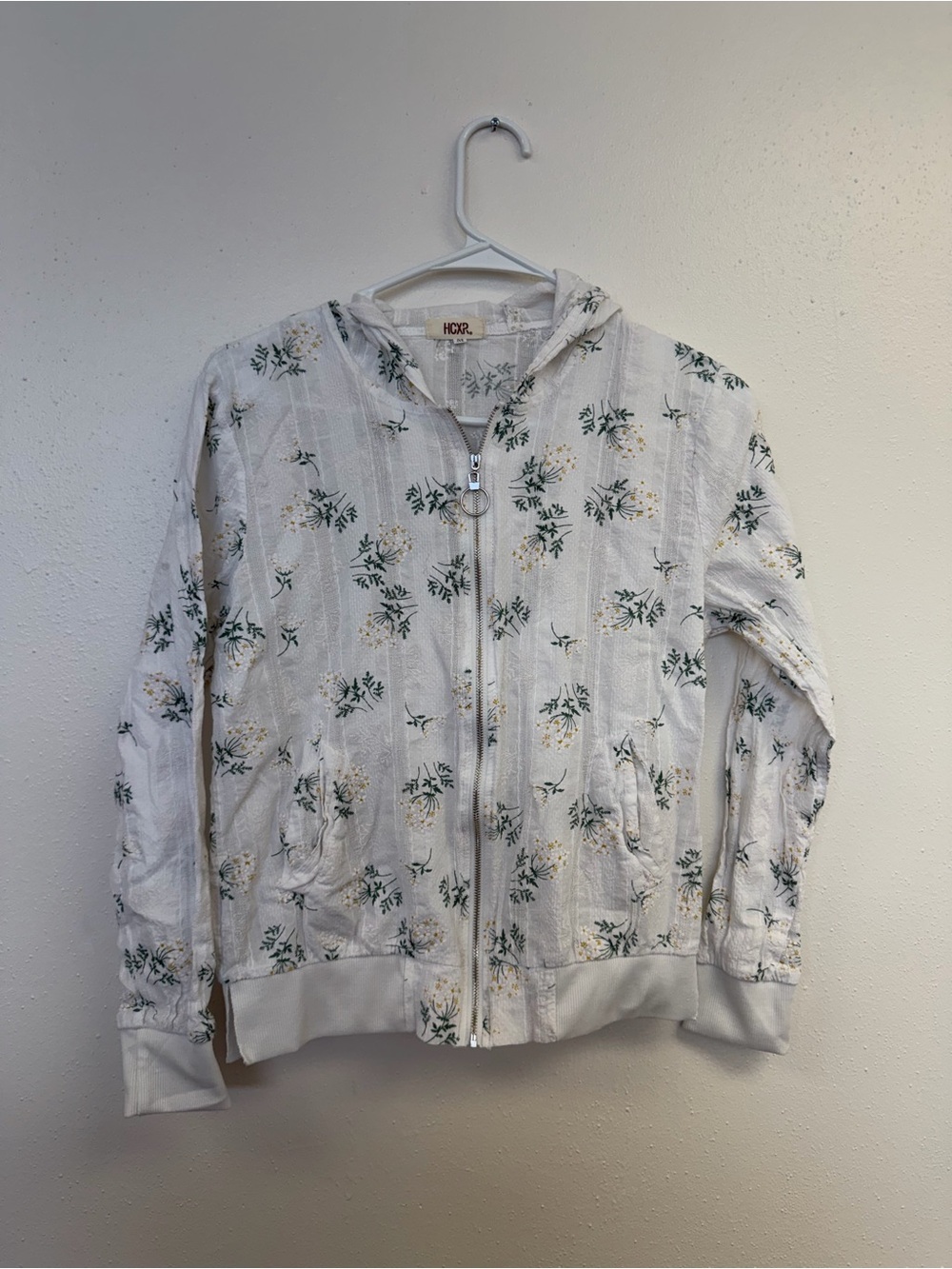 & Other Stories White Floral Bomber Jacket with Green Print